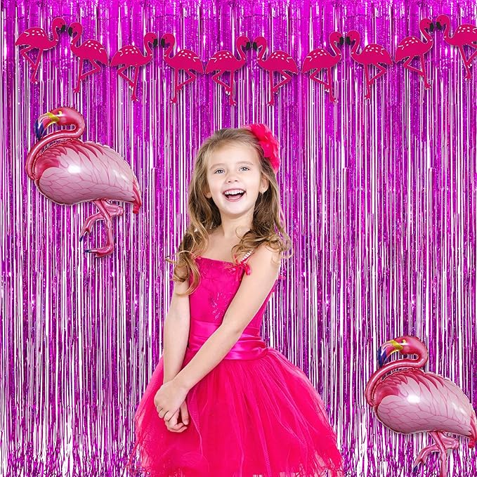 Magenta Tinsel Curtain Party Backdrop - GREATRIL Foil Fringe Curtain Photo Booth Streamers for Bachelorette Party Engagement Bridal Shower 2 PCS