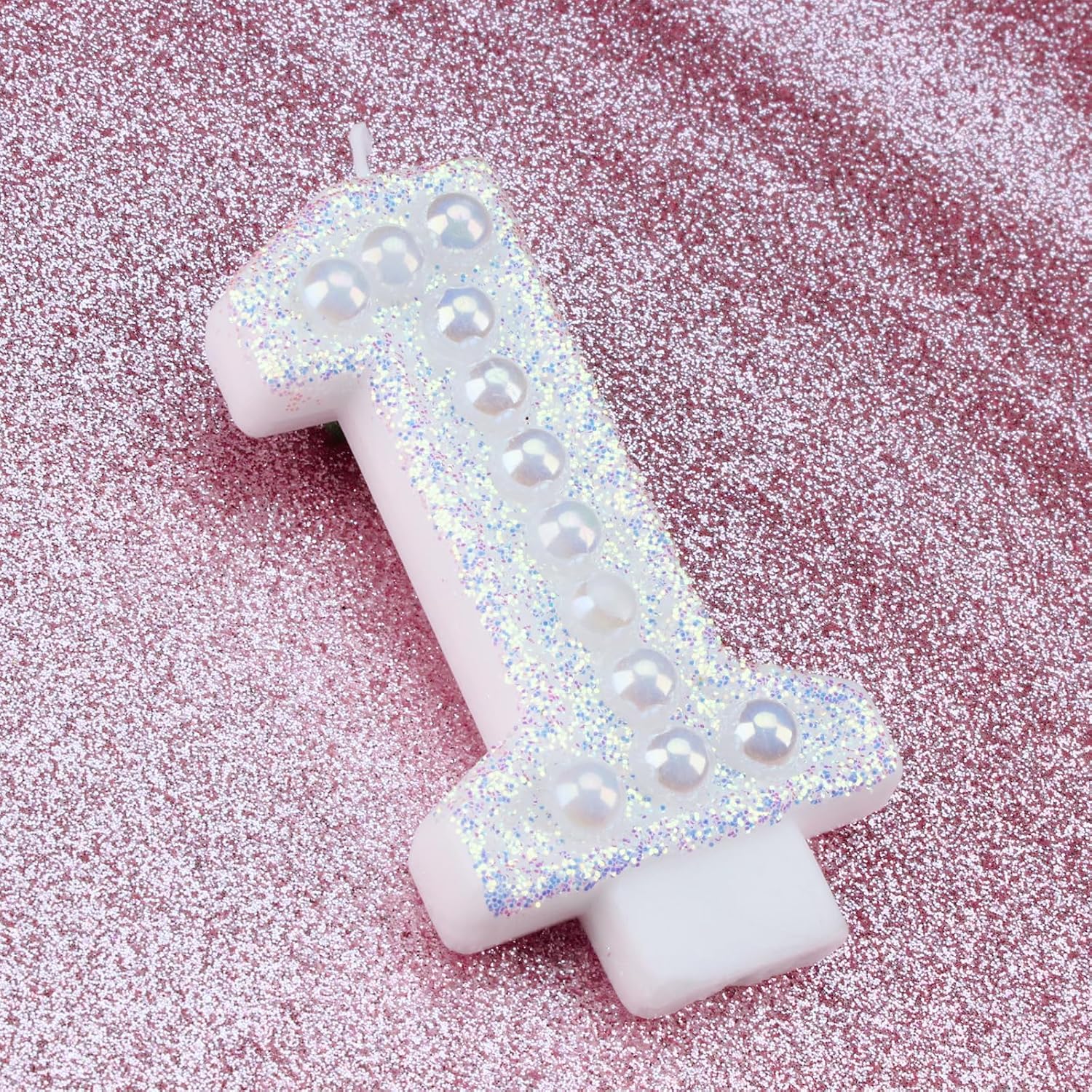 Birthday Candles, Number 1 Candle for First Birthday Girl, 1st Birthday Candles Sparklers with Holographic Colored Pearls, First Birthday Candle for Sweet One Birthday Party Decorations