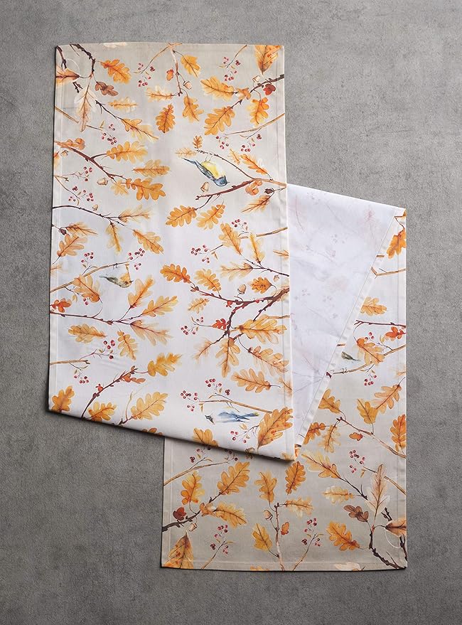 Maison d' Hermine Table Runner 100% Cotton Single Layer Table Runners 36 inches Long for Thanksgiving Christmas Decorations Home Kitchen Dining Party Wedding (Oak Leaves, 14.5" x 36")