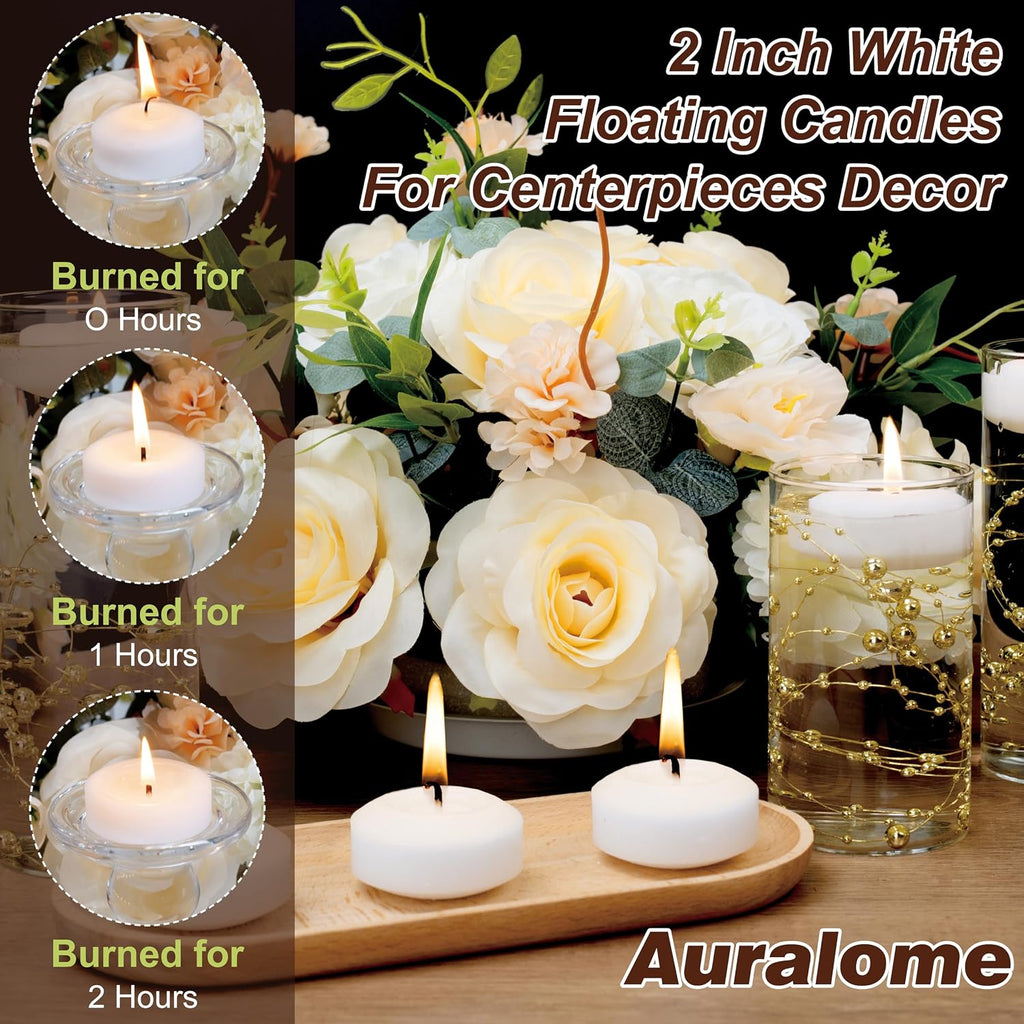 Floating Candles 2-Inch - 12 Pack White Unscented Floating Candles Smokeless Slow Burning Water Candle Set for Centerpieces Wedding Party Gifts Home Decor