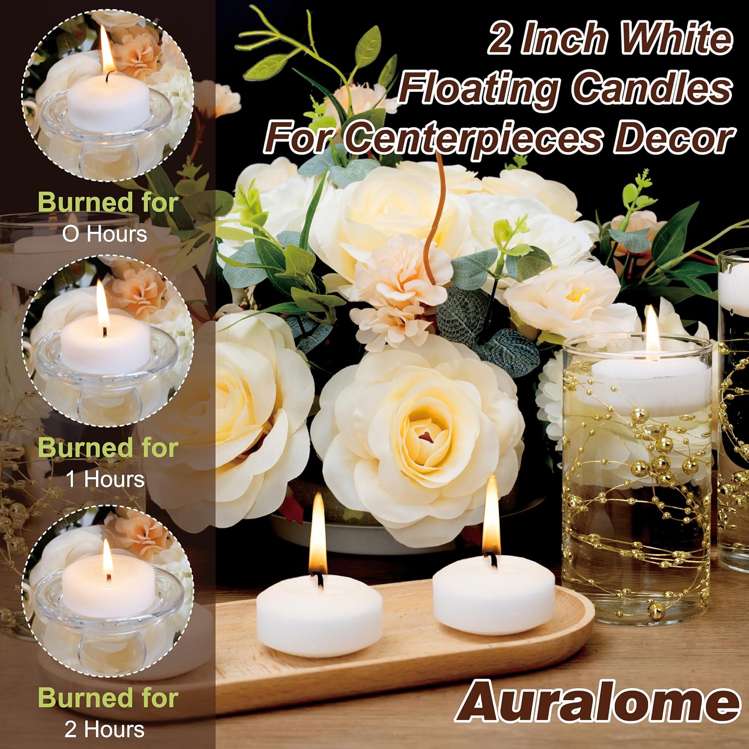 Floating Candles 2-Inch - 12 Pack White Unscented Floating Candles Smokeless Slow Burning Water Candle Set for Centerpieces Wedding Party Gifts Home Decor
