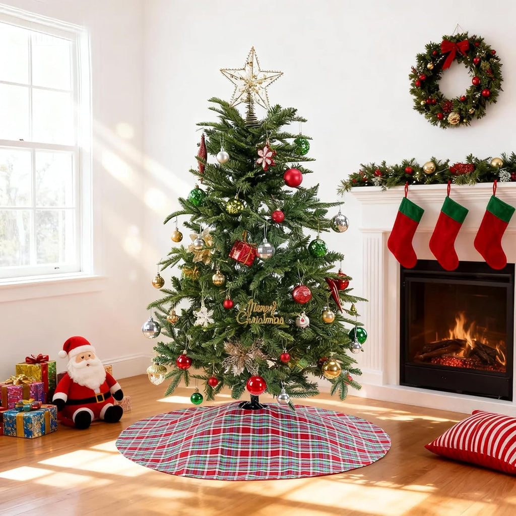 36 Inches Christmas Plaid Tree Skirt - Red Blue Green Buffalo Checked Tree Skirts Mat for Small Tree Xmas Home Holiday New Years Party Decoration