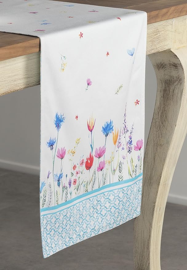 Maison d' Hermine Table Runner 100% Cotton Single Layer Table Runners 72 inches Long Decorative for Home Kitchen Dining Party Wedding Bridal Shower Spring Summer (Flower in The Field, 14.50" x 72")