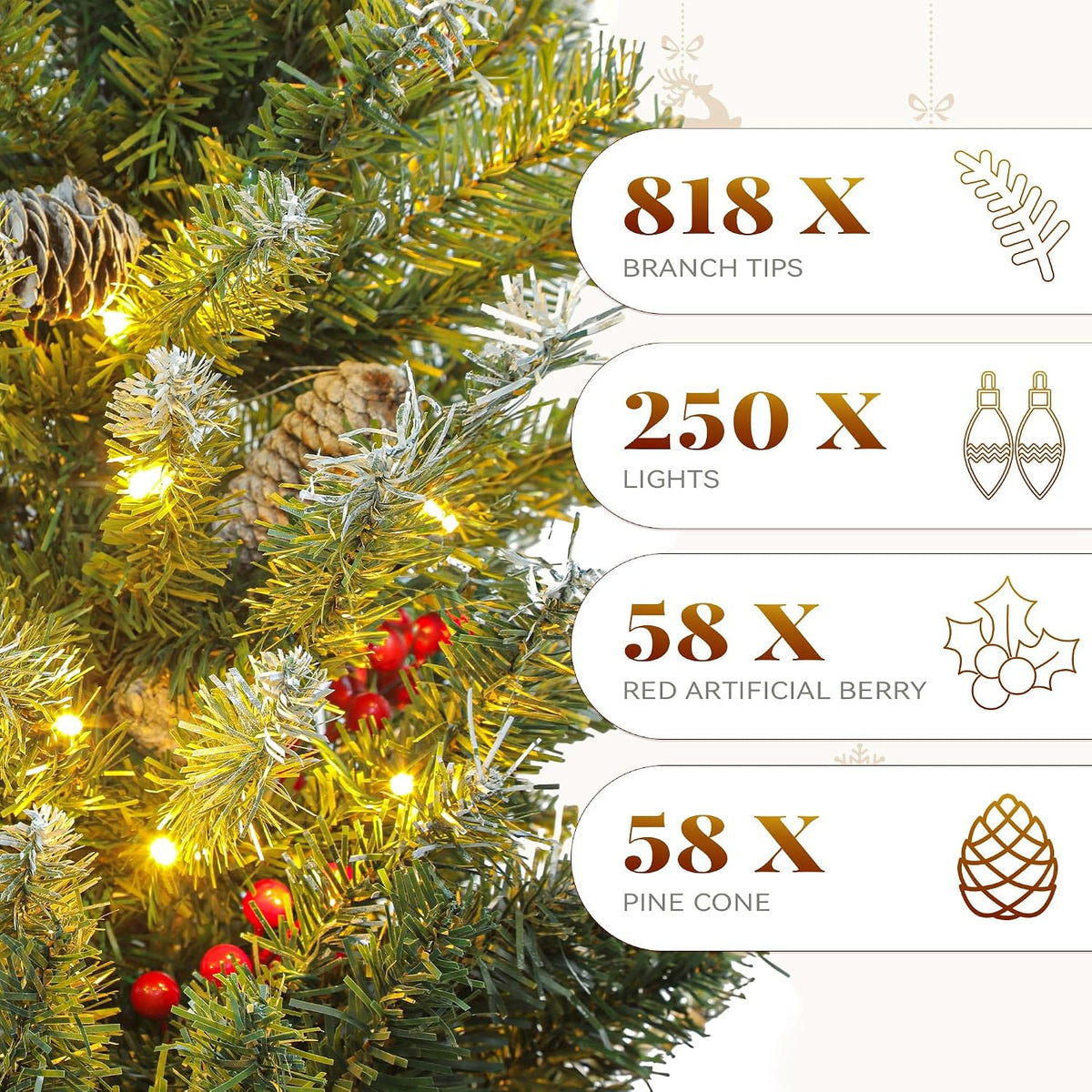 yitahome prelit pre-decorated christmas tree 6ft with remote, close-up detail