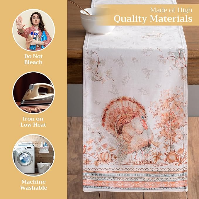 Maison d' Hermine Table Runner 100% Cotton Double Layer Table Runners 72 inches Long for Thanksgiving Christmas Decorations Home Kitchen Dining Party Wedding (Giving Thanks, 14.5" x 72")