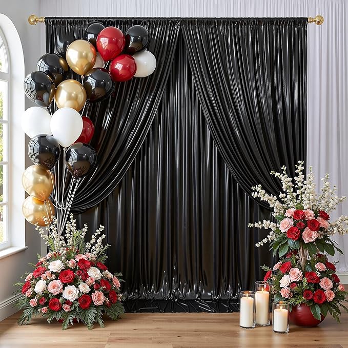 gogoparti 10x10FT Black Sequin Backdrop Curtain - 2 Panels of 5x10FT Wrinkle-Free Glitter Drapes for Photography, Birthdays, Weddings & Graduations
