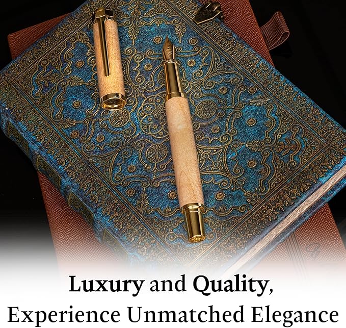 Ellington Pens Elegant Wood Fountain Pen Set – Includes Wooden Pen Box, Ink Converter, 6 Ink Cartridges, and Gift Box – Writing, Calligraphy
