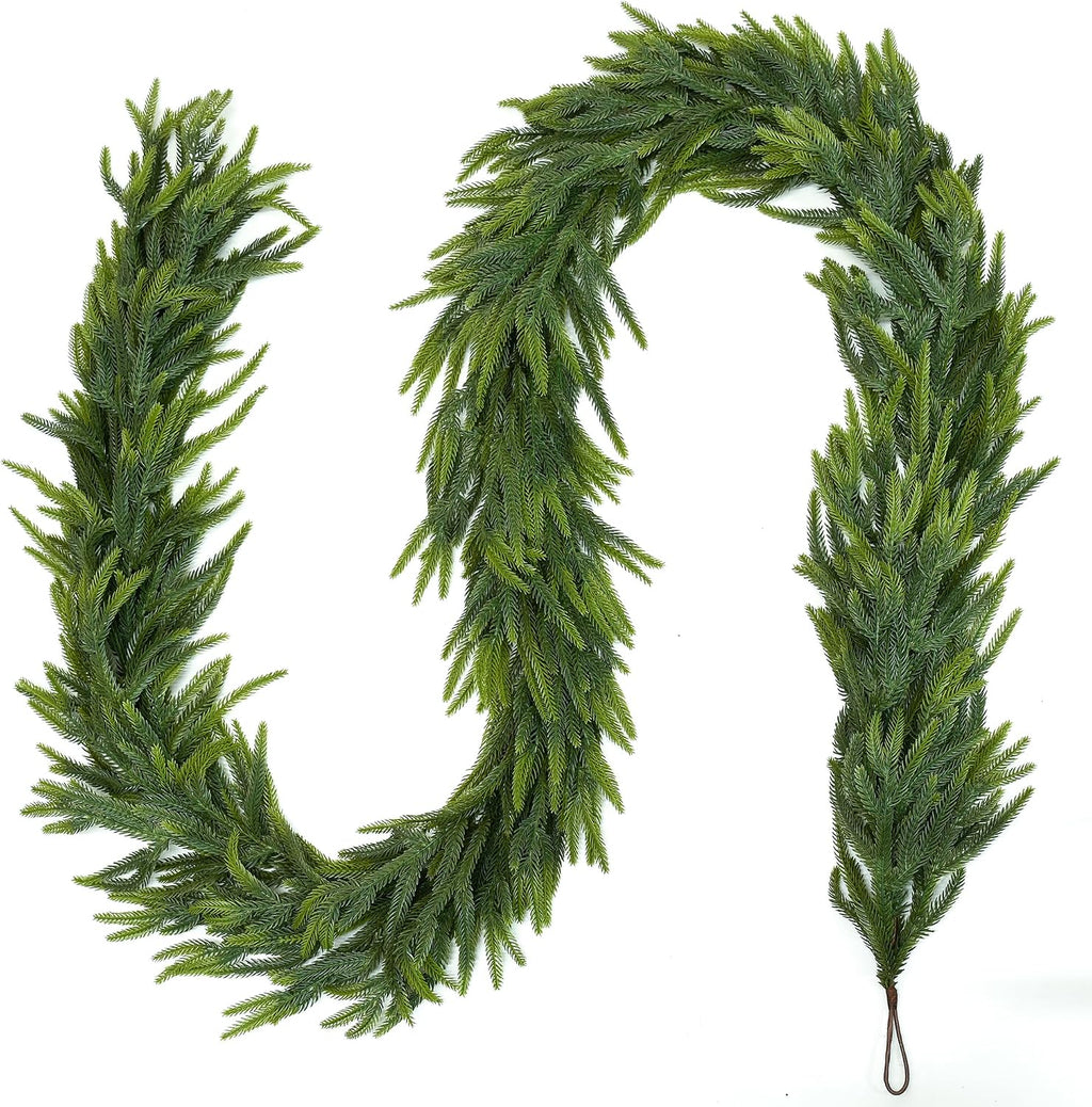 9 ft christmas garland real touch norfolk pine shown in use