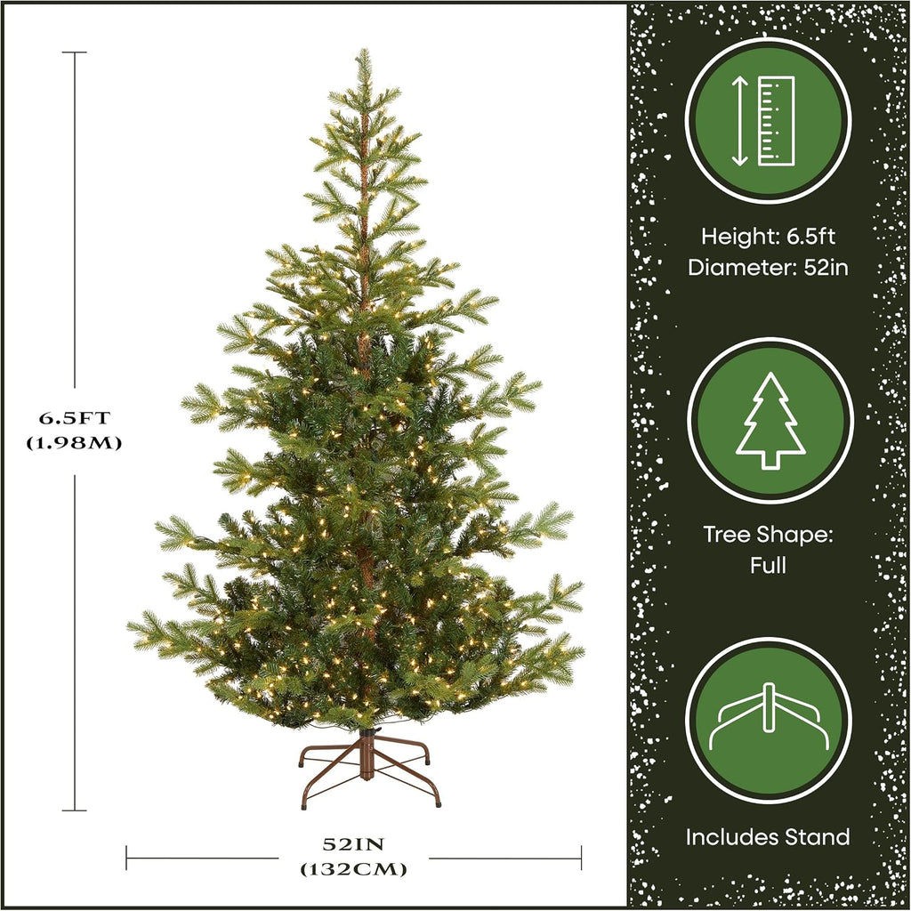 national tree company 6.5ft pre-lit norwegian spruce christmas showing dimensions