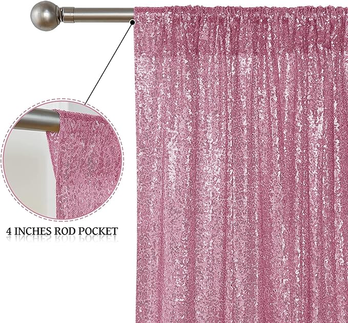 Sugargirl Pink Sequin Backdrop Curtain 2 Panels 2FTx8FT Glitter Pink Background Drapes Sparkle Photography Backdrop for Party Wedding Birthday Wall Decoration