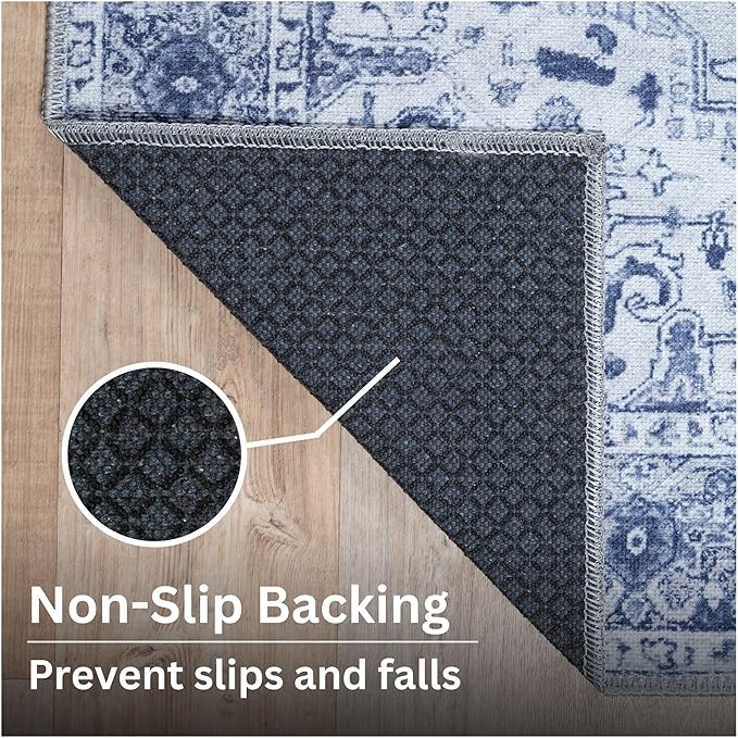 Bloom Rugs Washable Non-Slip 8' x 10' Rug - Gray/Blue Traditional Medallion Area Rug for Living Room, Bedroom, Dining Room, and Kitchen - Exact Size: 8' x 10'