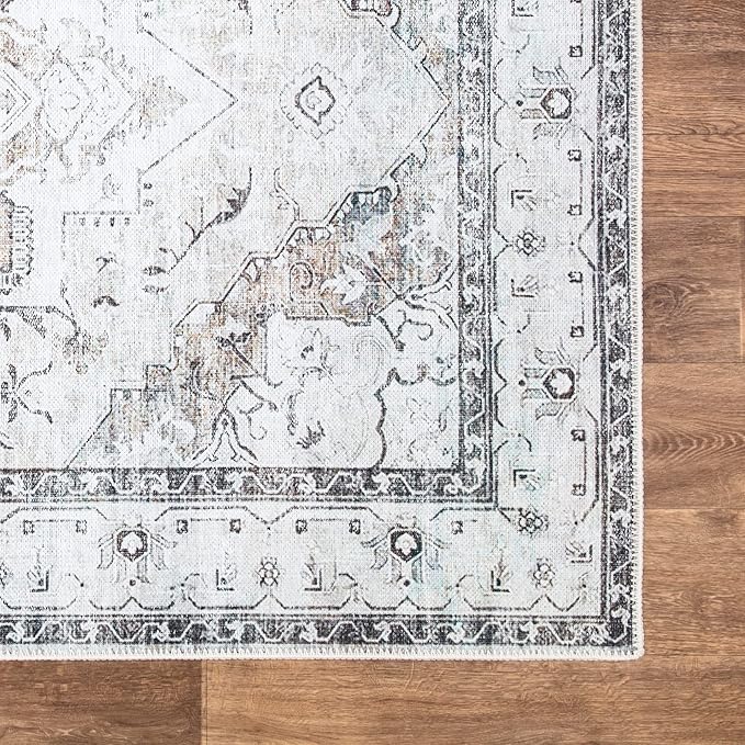 Bloom Rugs Washable Non-Slip 8' x 10' Rug - Brown/Beige/Charcoal Traditional Area Rug for Living Room, Bedroom, Dining Room, and Kitchen - Exact Size: 8' x 10'