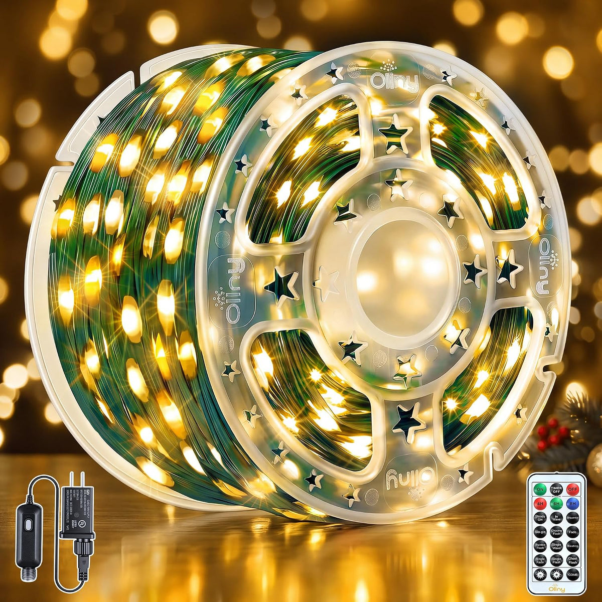 ollny christmas lights 1200 led 393ft, warm white, main product view