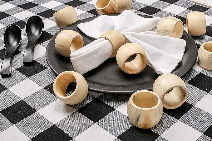 Wooden Napkin Rings Set of 12 - Handcrafted Napkin Holder for Dinner Table Decoration, Weddings, Home, Kitchen, Decor, Dinner, Parties, Every Day Use - Durable, Versatile (Cream)- CLEENTABLE