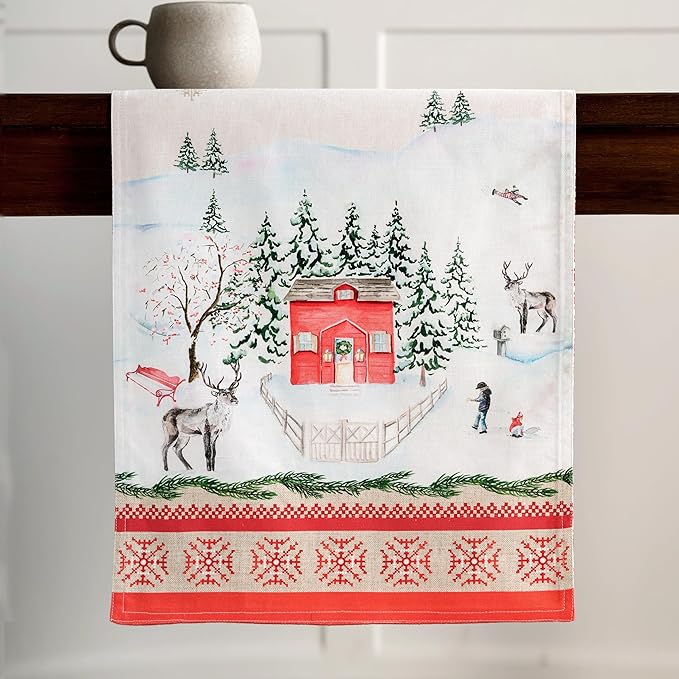 Maison d' Hermine Table Runner 100% Cotton Double Layer Table Runners 108 inches Long for Thanksgiving Christmas Decorations Home Kitchen Dining Party Wedding (Rural Christmas, 14.5" x 108")