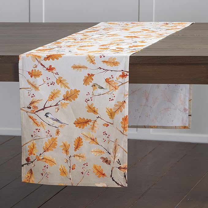 Maison d' Hermine Table Runner 100% Cotton Single Layer Table Runners 36 inches Long for Thanksgiving Christmas Decorations Home Kitchen Dining Party Wedding (Oak Leaves, 14.5" x 36")