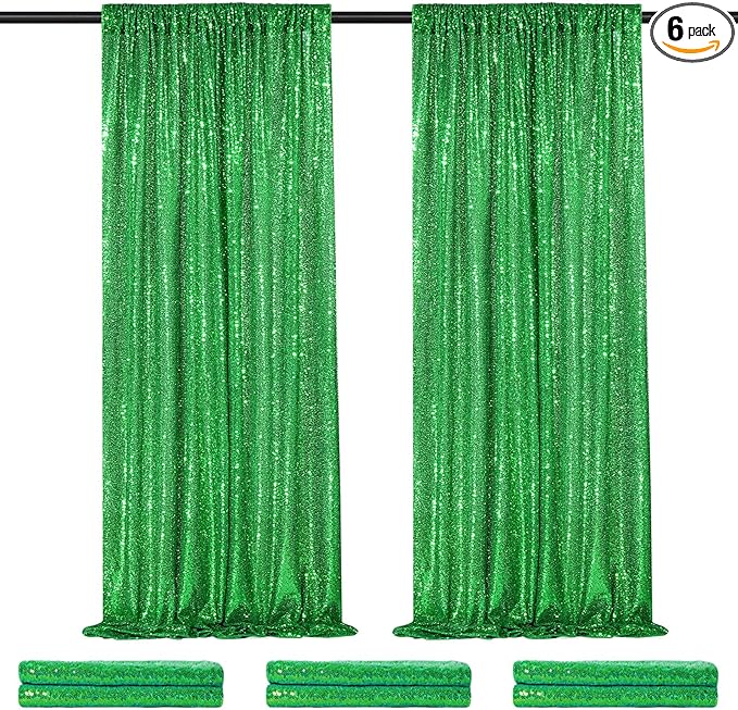 Sequin Backdrop Curtains 6 Packs 2ftx8ft Green Photo Background Drapes for Christmas Decoration Party Baby Shower