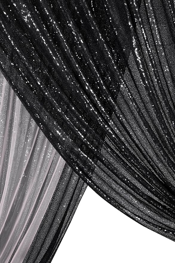 Black Backdrop for Halloween Decorations: Sequin Photo Curtains 10ft x 10ft Glitter Fabric for Wedding Party Baby Shower
