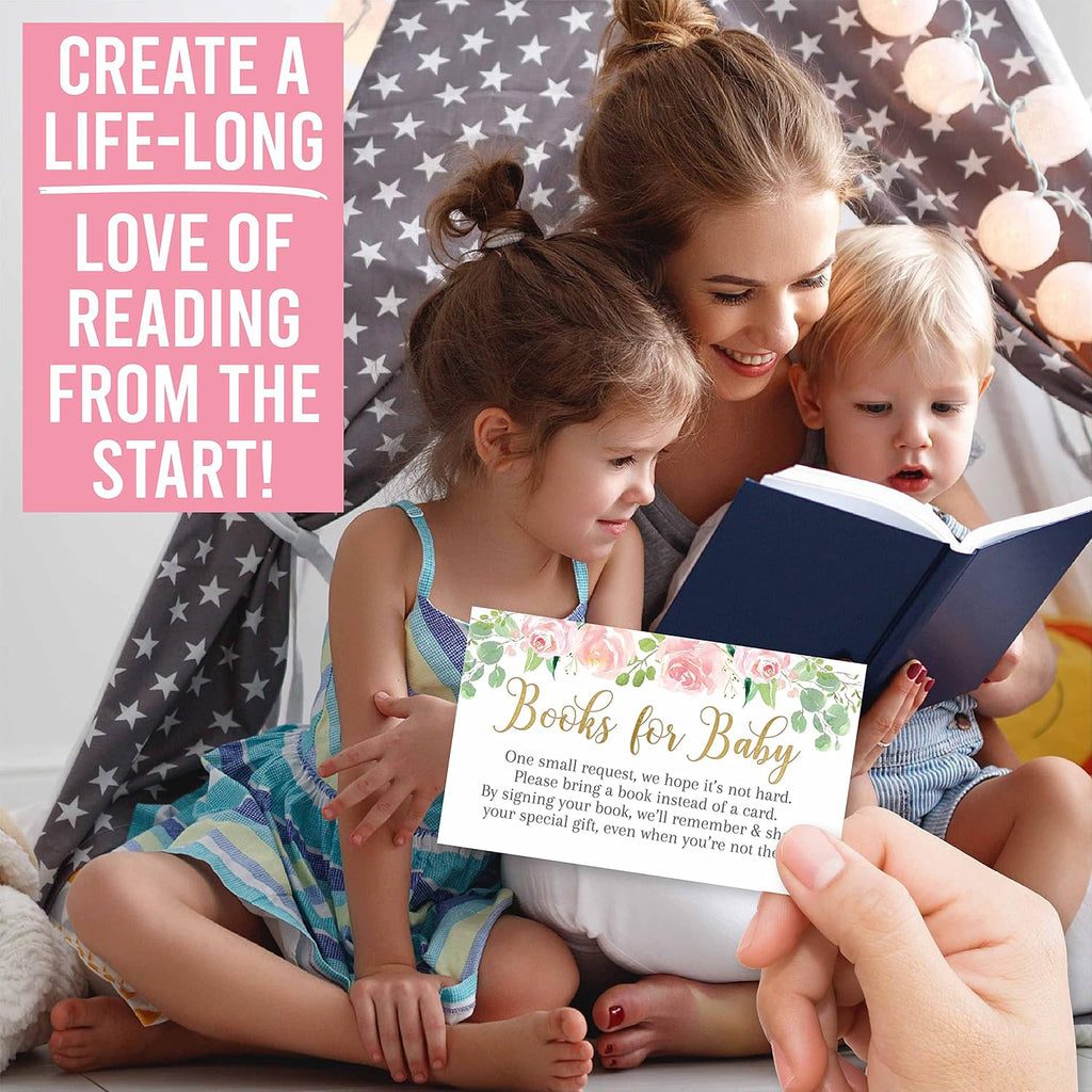 Hadley Designs - Floral Baby Shower Invitation, Books For Baby Shower Request Cards for Girls - 25 Cards