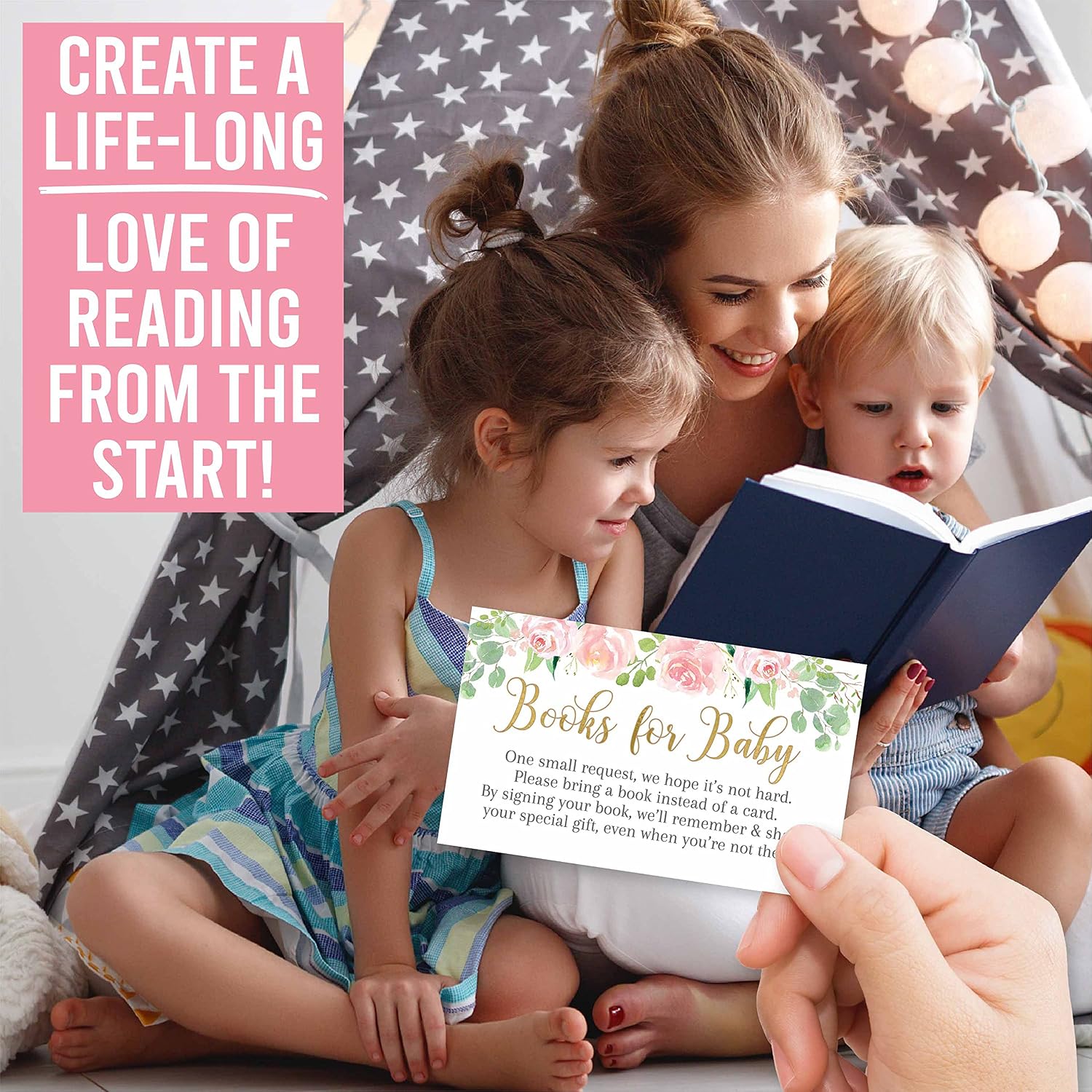 Hadley Designs - Floral Baby Shower Invitation, Books For Baby Shower Request Cards for Girls - 25 Cards