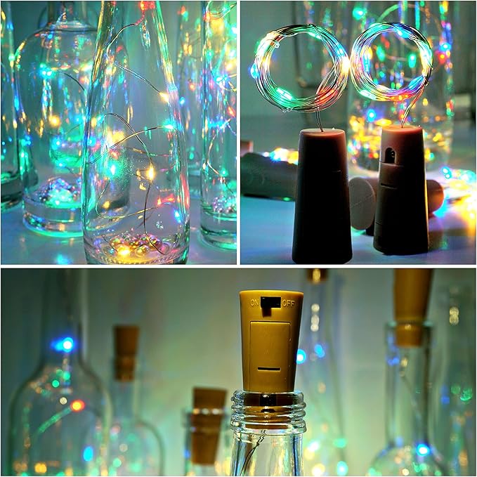 Wine Bottle Lights with Cork 15Pack 10 LED 40 Inches Battery Operated Silver Wire Liquor Fairy Mini String Lights for Party Christmas Halloween Wedding Decoration