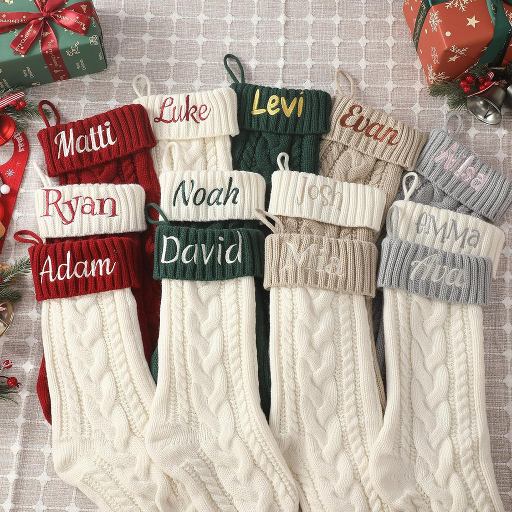 Personalized Christmas Stockings, 18” Large Custom Stockings with Embroidered Name, 1 Pack Knitted Xmas Stocking for Kids,Holiday and Family Stocking for Fireplace Christmas Party Decoration (A)