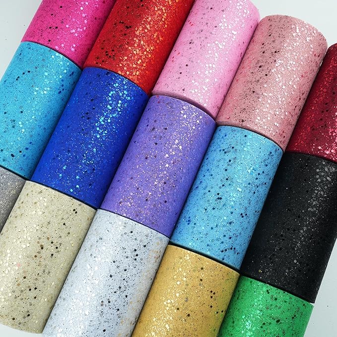 Glitter Tulle Rolls, 6” by 50 Yards (150FT) Sparkling Tulle Spool Ribbon Sequin Tulle Netting Fabric for Tutu Skirt Wedding Birthday Baby Shower (Light Blue)