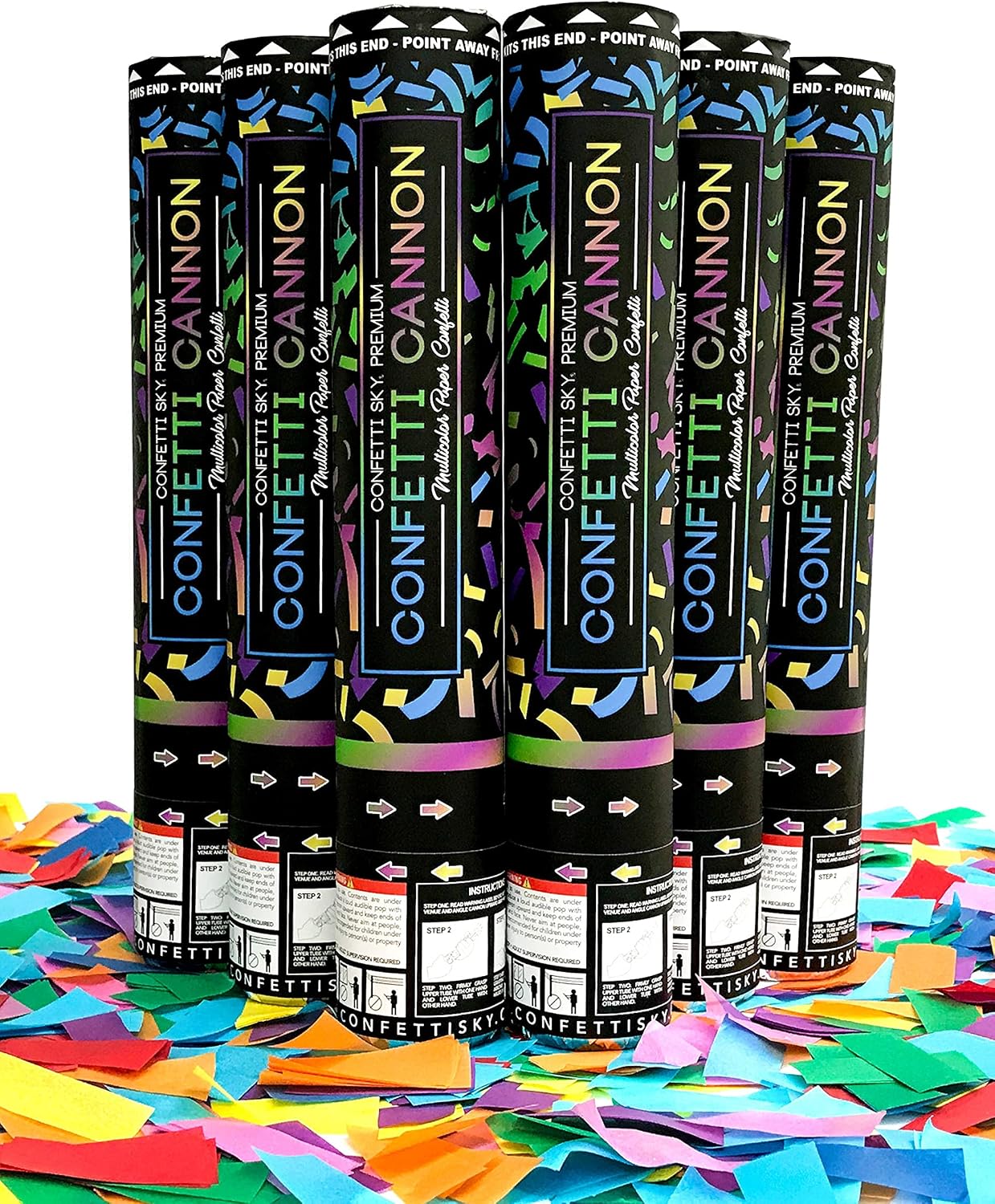 Confetti Sky [6 Pack] 12 Inch Confetti Cannons | Multicolor Confetti Poppers for Wedding Celebration, Birthday Party, Pranks, Graduation, Christmas Eve and New Year Celebration