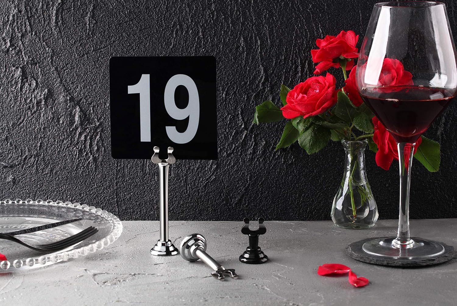 New Star Foodservice 23206 Plastic Double Sided Table Numbers, 1-50, 4-Inch by 4-Inch, Light Grey on Black