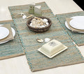 Chardin home Natural Jute Table Runner 13x36 Inch – Vintage Boho Rustic Table Decor – Handwoven Table Runner in Natural Jute and Aqua Turquoise – Farmhouse Dining or Console Table Accent