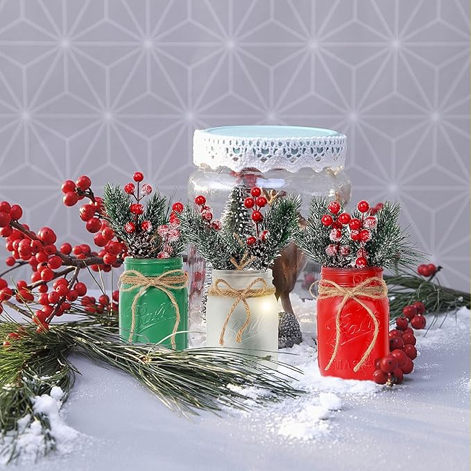 CNVOILA Christmas Centerpiece 3PC Set: Mason Jars, Table Decorations, Home & Coffee Table Decor