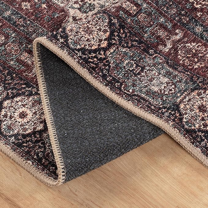Bloom Rugs Washable Non-Slip 4' x 6' Rug - Red/Green/Cream Traditional Medallion Area Rug for Living Room, Bedroom, Dining Room, and Kitchen - Exact Size: 4' x 6'