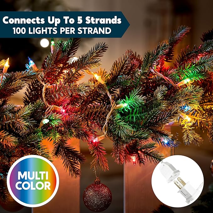 Joiedomi Christmas String Lights Indoor,100 Count Mini Multicolor Light with 21.4 FT White Wire,Lighting Decor for Patio Dorm Classroom Bedroom Holiday Wedding Party Garland Birthday Festival