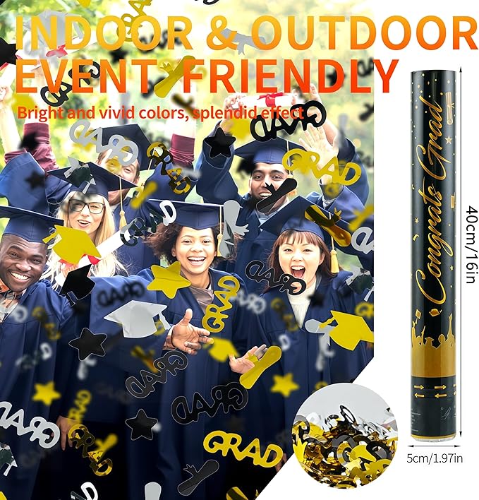 16 inch Graduation Confetti Poppers,Confettis Cannons Bulk with Diploma GRAD Star&Cap Design for Graduation Ceremony Party Favor Supply,Class Toss Ceremony,Class of 2025 Confetti (6Pack)