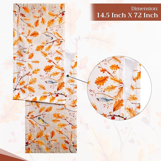 Maison d' Hermine Table Runner 100% Cotton Single Layer Table Runners 72 inches Long for Thanksgiving Christmas Decorations Home Kitchen Dining Party Wedding (Oak Leaves, 14.5" x 72")