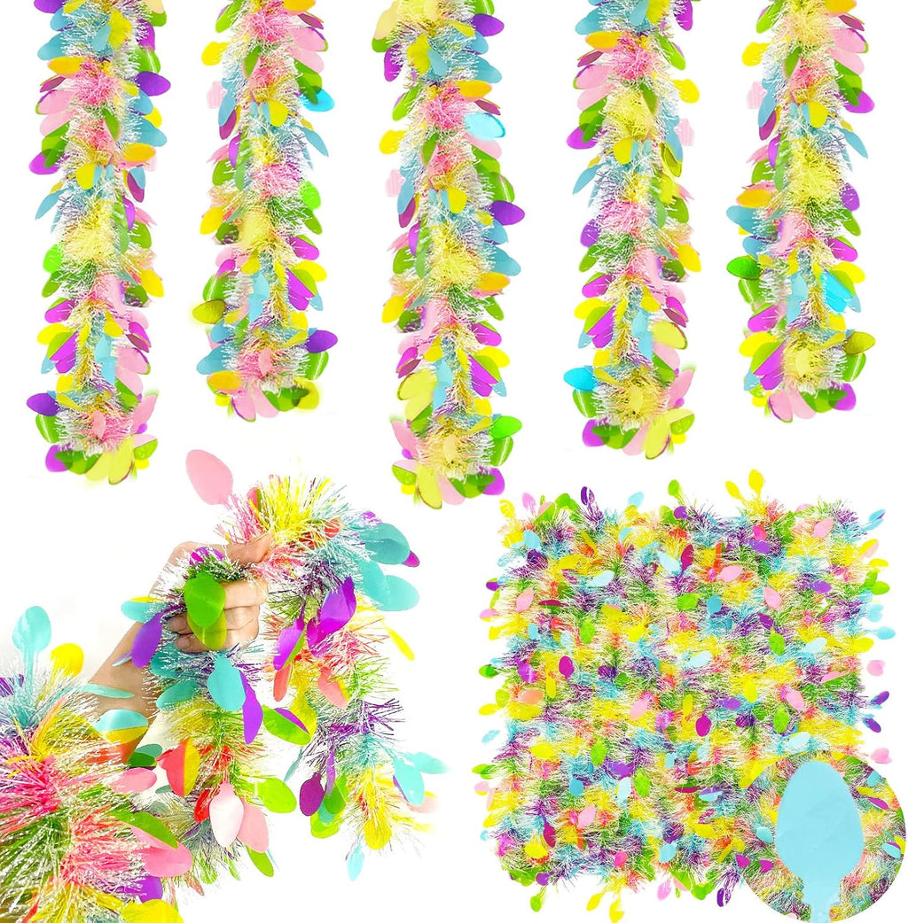 TURNMEON 5 Strings Total 75 Ft Easter Tinsel Garlands Decorations with Colorful Easter Eggs Metallic Streamers Hanging Fringe Garland Easter Decorations Outdoor Indoor Home Party, Each 15 Ft by 6"