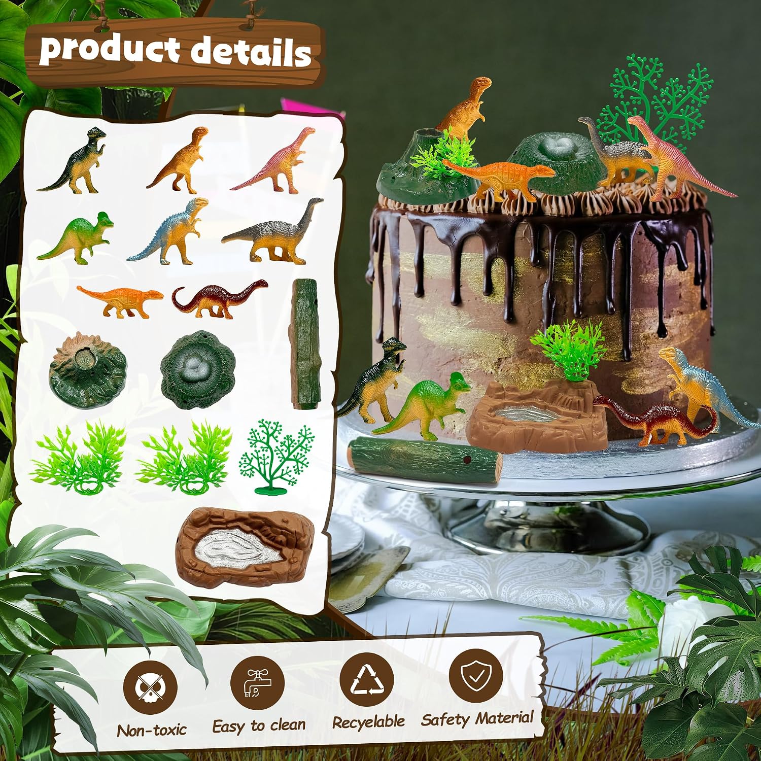 15Pcs Dinosaur Cake Topper with Dinosaur Egg Nests/Leaves/Trees/Rockeries.Lmaginative and Creative Dinosaur Decorations(Dinosaur Cake Topper)