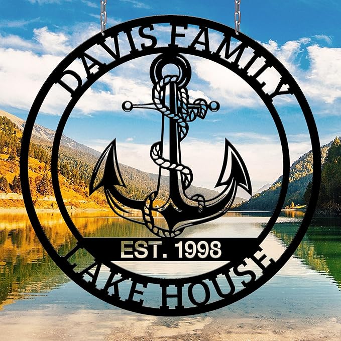 Personalized Metal Anchor Sign, Custom Family Last Name Sign, Nautical Outdoor Monogram Wall Art, Coastal Beach House, Lake House Decor, Housewarming Christmas Wedding Gifts
