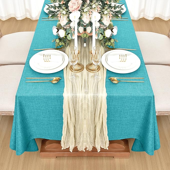 Fitable Square Table Cloth Linen Textured: Water & Stain Resistant Farmhouse Tablecloth, Washable Burlap Table Covers for Kitchen Dining Party(2 Pack, 54x54 Inch, Teal)