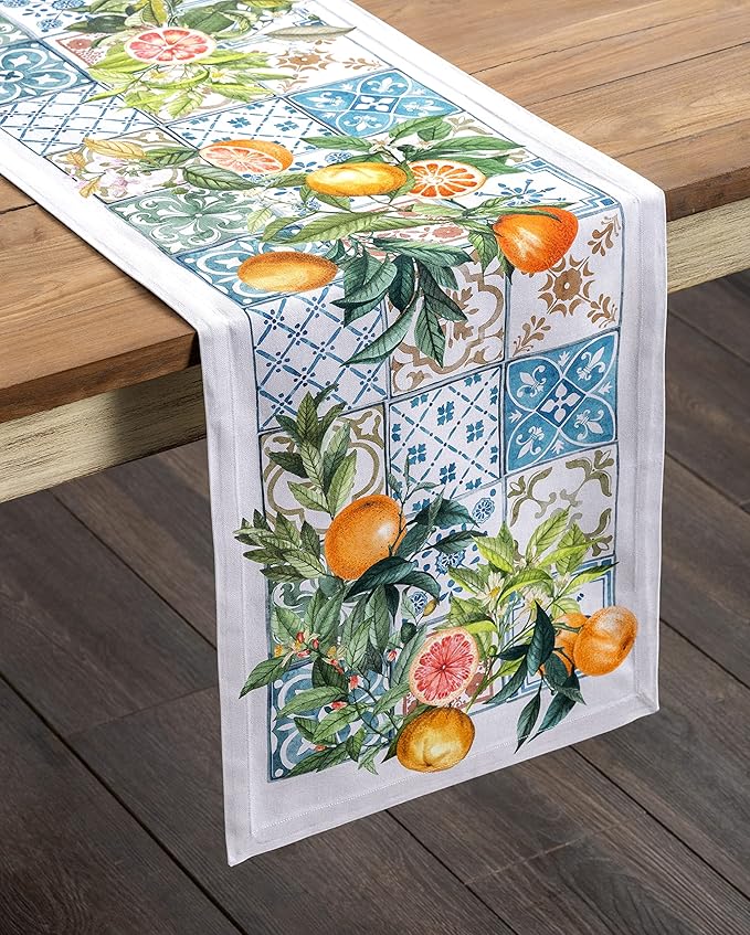 Maison d' Hermine Table Runner 100% Cotton Single Layer Table Runners 108 inches Long Decorative for Home Kitchen Dining Party Baby Shower Wedding Bridal Shower Spring Summer (Agrume, 14.50" x 108")