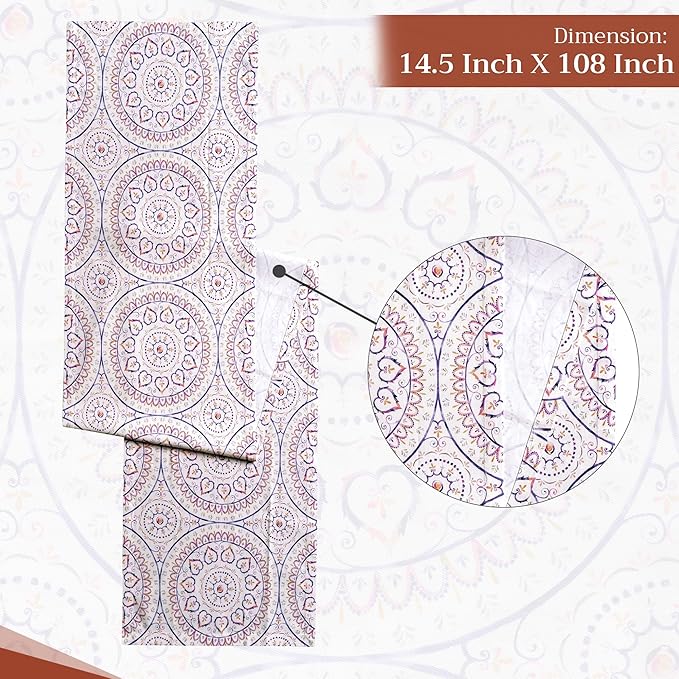 Maison d' Hermine Table Runner 100% Cotton Single Layer Table Runners 108 inches Long Decorative for Home Kitchen Dining Party Baby Shower Wedding Bridal Shower Spring Summer (Mandala, 14.50" x 108")