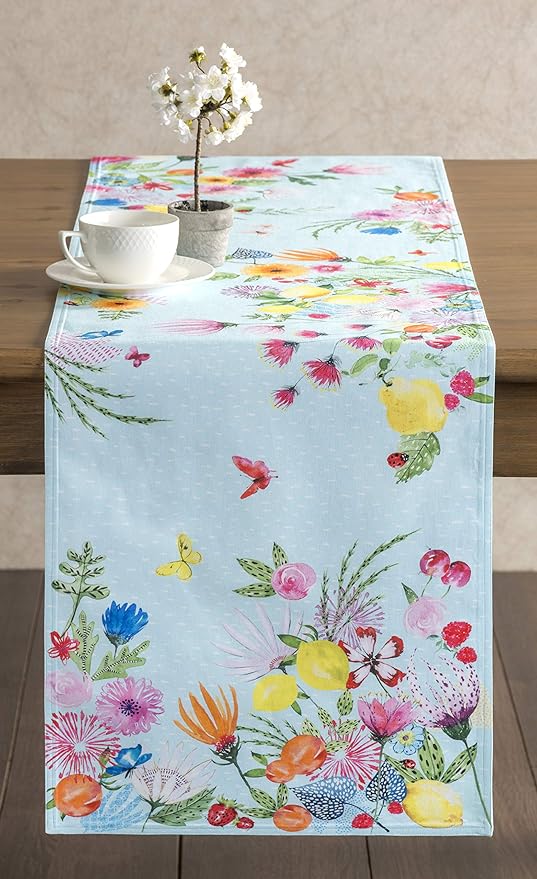 Maison d' Hermine Table Runner 100% Cotton Double Layer Table Runners 108 inches Long Decorative for Home Kitchen Dining Party Wedding Bridal Shower Spring Summer (Jardin D'Ete - Mint, 14.50" x 108")