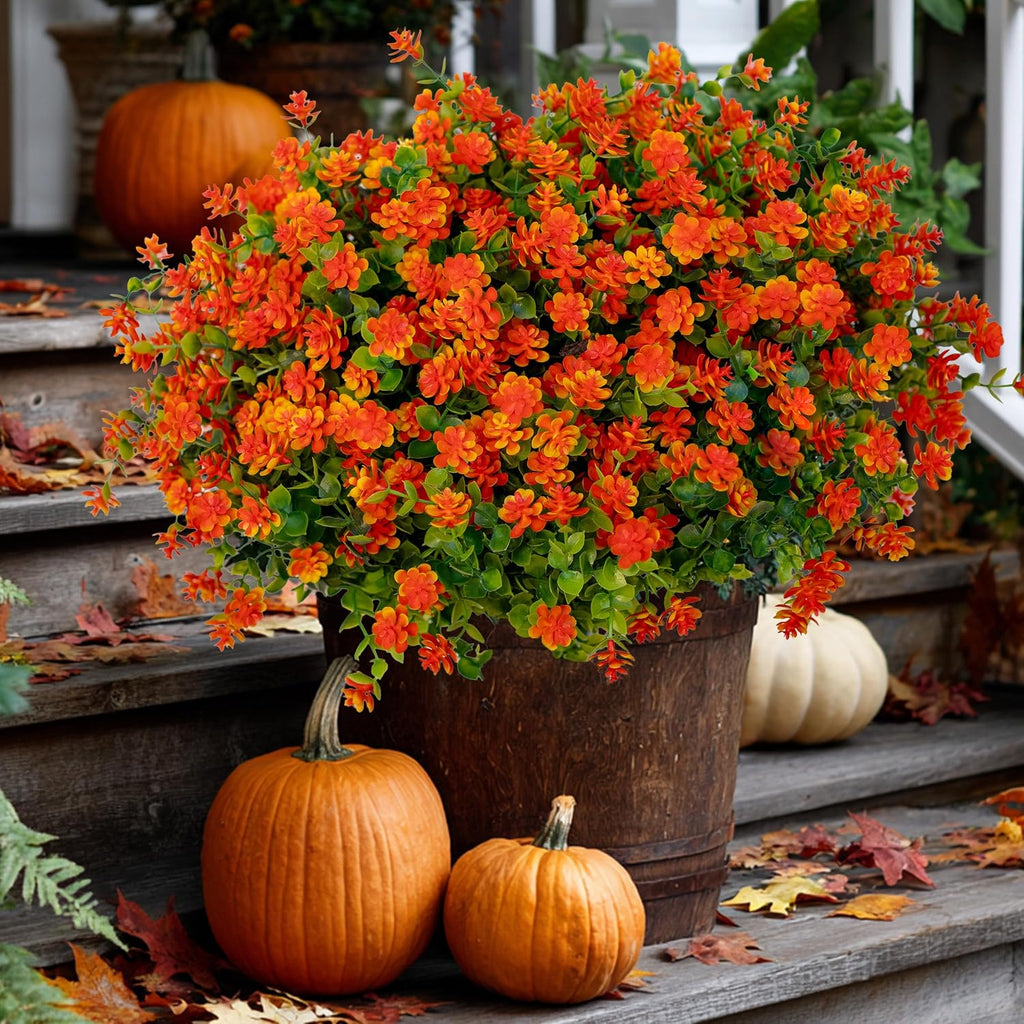 axylex artificial mums for outdoors, fake fall flowers, front angle view