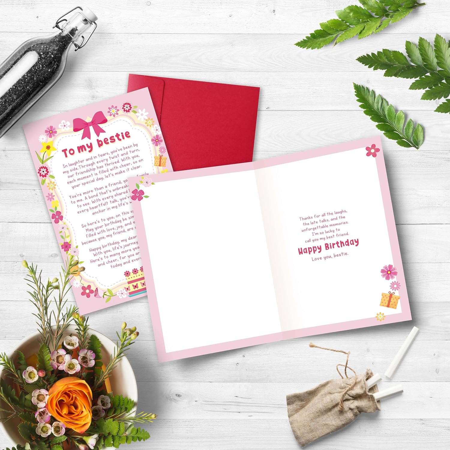 Poem Birthday Card for Bestie, Heartfelt Happy Birthday Card Gift for Bestie Best Friend BFF Closest Friend, Friendship Cards for Her, Thank You Gift