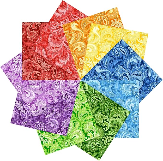 5"x 5" 50 PCS 100% Cotton Floral Fabric Squares Bundles Quilting Supplies for Sewing DIY & Quilt Beginners— Paisley