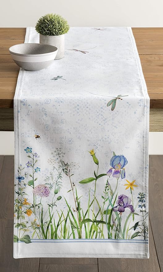 Maison d' Hermine Table Runner 100% Cotton Double Layer Table Runners 108 inches Long Decorative for Home Kitchen Dining Party Wedding Bridal Shower Spring Summer (Fleurs De Mai, 14.50" x 108")