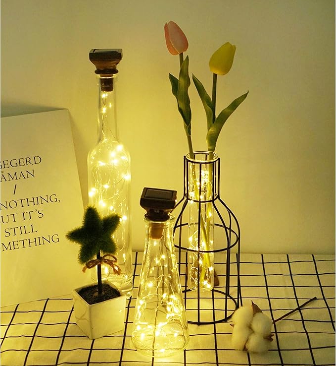 Decorman 10 Pack Solar Wine Bottle Lights 20 LEDs Waterproof Fairy Cork String Silver Wire Craft Lights for Party, Wedding, Christmas, Holiday, Garden, Patio or Table Decor