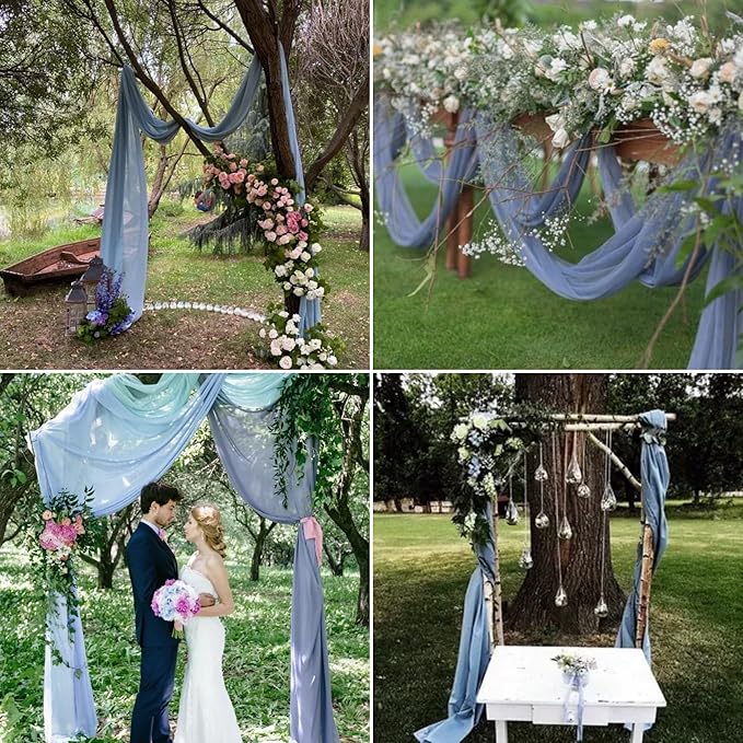 6 Panels Dusty Blue Wedding Arch Drapery 28" x 20Ft Wedding Arch Draping Fabric Chiffon Fabric Drape Backdrop Curtain for Nuptials Party Swag Ceremony Birthday Arbor Drapery Reception Ceiling Décor