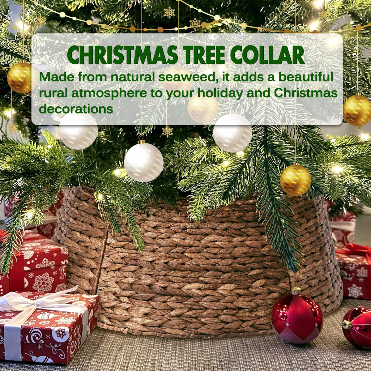 6-piece rattan christmas tree collar - 33" rustic, side view