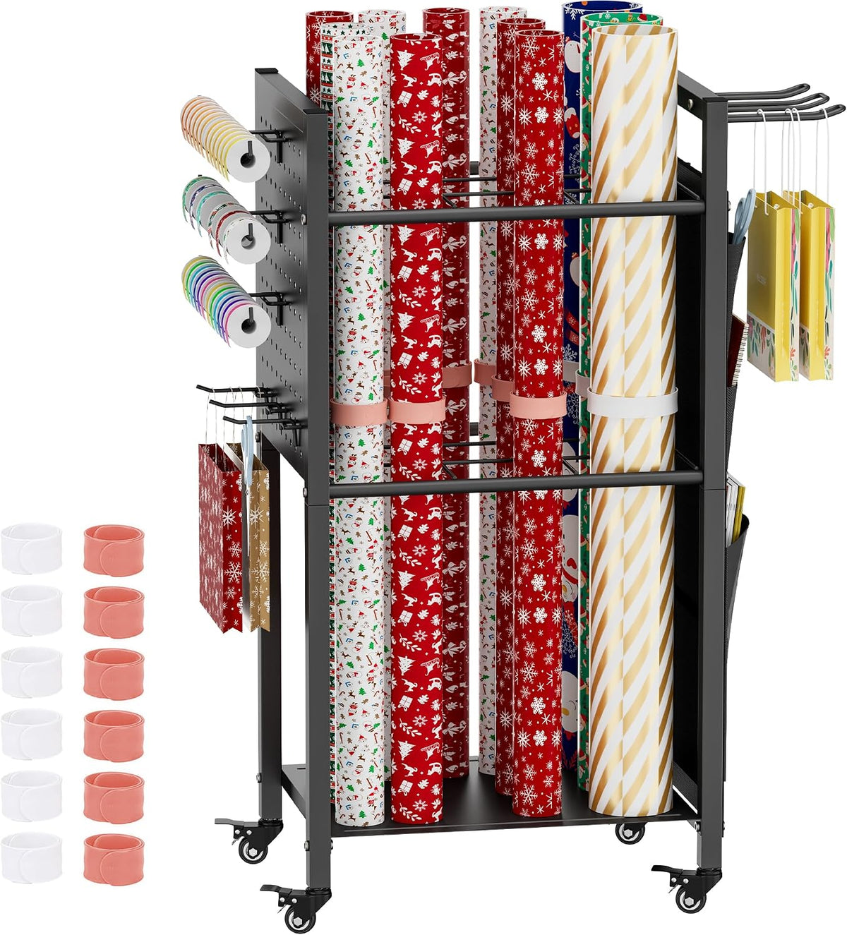 wrapping paper storage organizer with wheels & bag, main product view